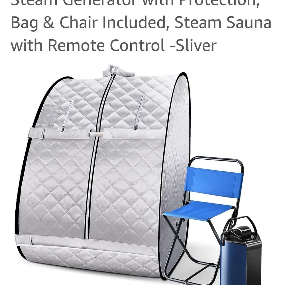 Silver Steam Sauna with Blue Chair